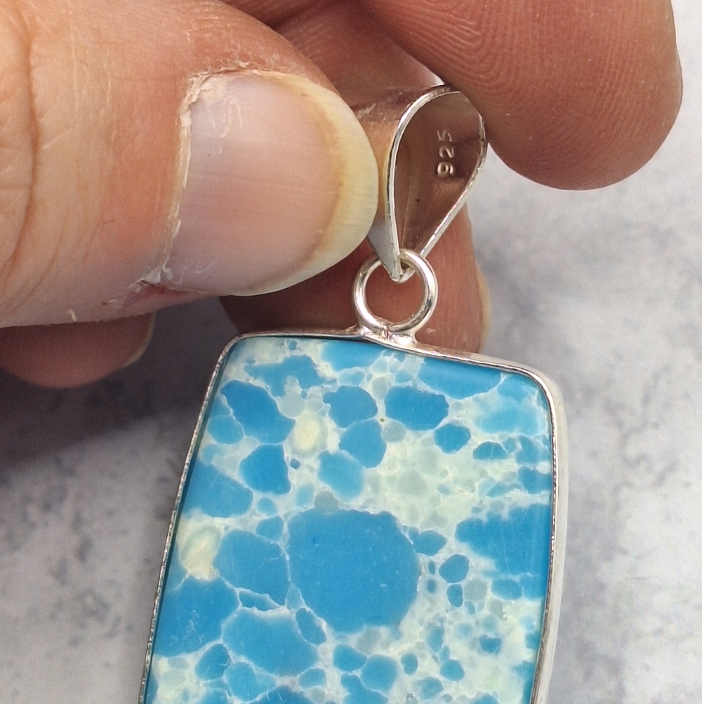 Natural Larimar Blue Stone Pendant Silver Plated Handmade - Picture 5 of 6
